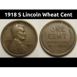1918 S Lincoln Wheat Cent - higher grade antique San Francisco mintmark American penny