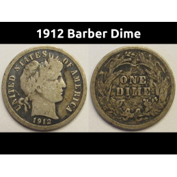 1912 Barber Dime - antique original small silver American dime