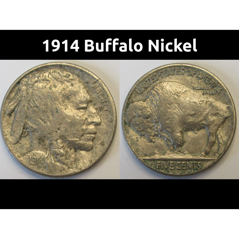 1914 Buffalo Nickel - antique American early date antique nickel