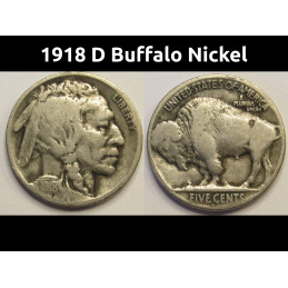 1918 D Buffalo Nickel - better date antique American nickel coin