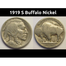 1919 S Buffalo Nickel - antique San Francisco mintmark American coin
