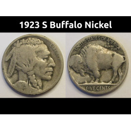 1923 S Buffalo Nickel - antique San Francisco mintmark American five cent coin