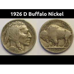 1926 D Buffalo Nickel - better date Denver mintmark American five cent coin