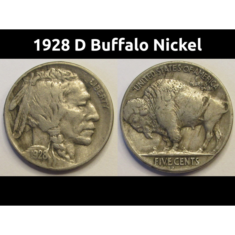 1928 D Buffalo Nickel - nice condition Denver mintmark American nickel