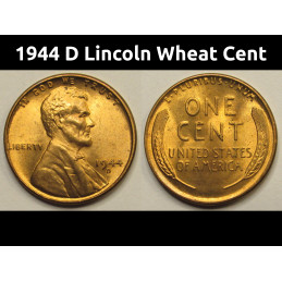 1944 D Lincoln Wheat Cent - antique uncirculated Denver mintmark penny