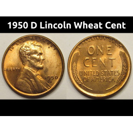 1950 D Lincoln Wheat Cent - uncirculated Denver mintmark American penny