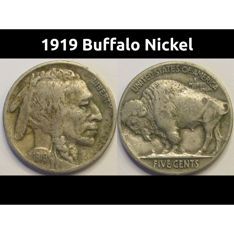 1919 Buffalo Nickel - antique American five cent coin