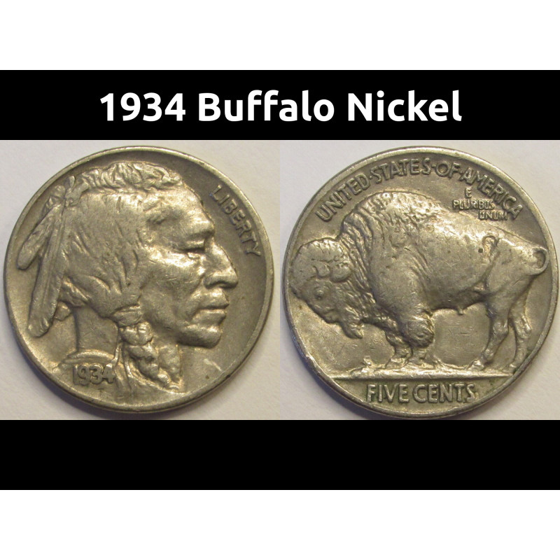 1934 Buffalo Nickel - higher grade antique American five cent coin