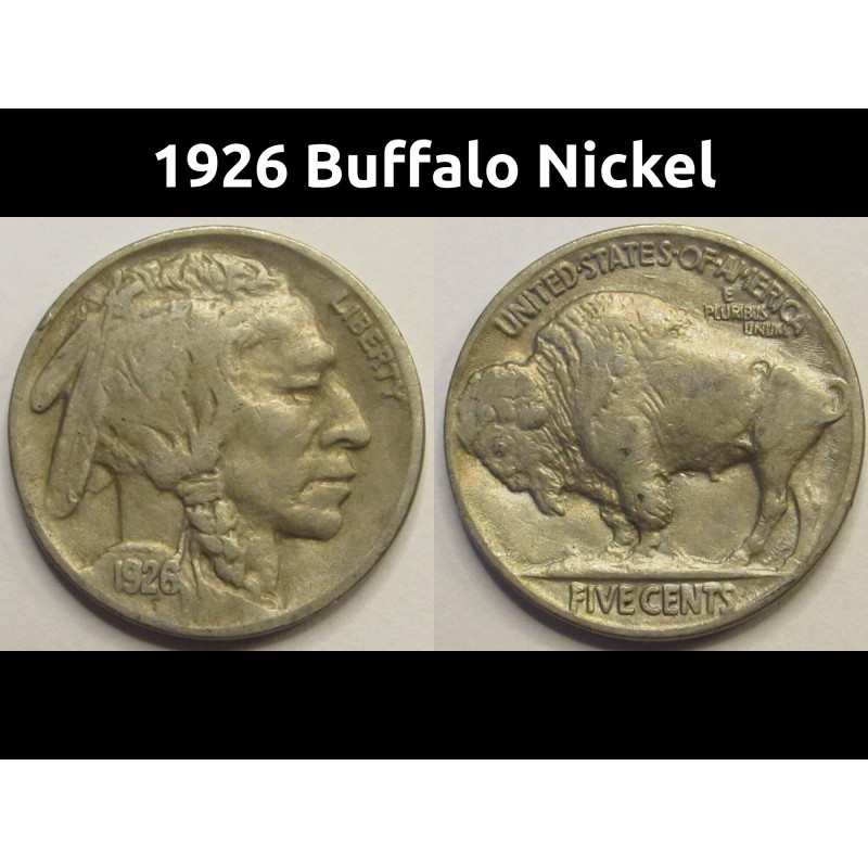 1926 Buffalo Nickel - antique twenties five cent coin