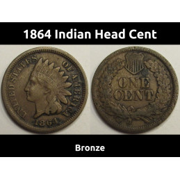 1864 Indian Head Cent - Bronze - antique Civil War era issued American penny