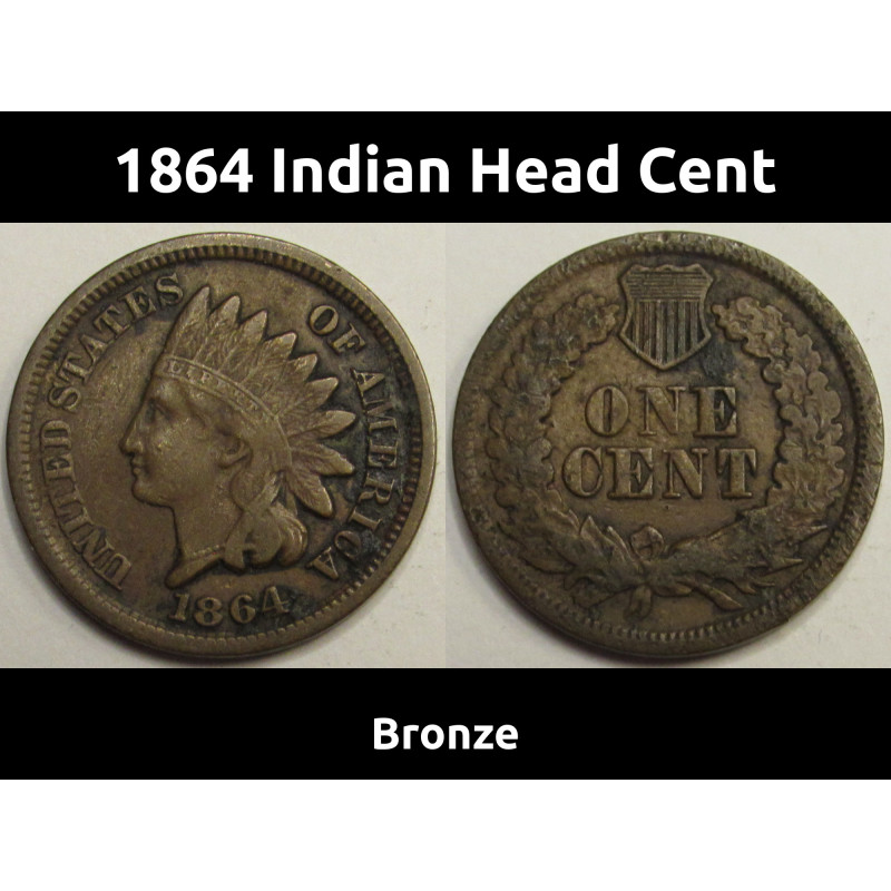 1864 Indian Head Cent - Bronze - antique Civil War era issued American penny