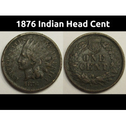 1876 Indian Head Cent - antique American penny coin
