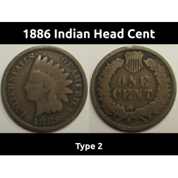 1886 Indian Head Cent - Type 2 - antique Old West era American penny