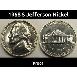 1968 S Jefferson Nickel - vintage San Francisco proof coin