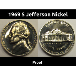 1969 S Jefferson Nickel - vintage San Francisco proof coin
