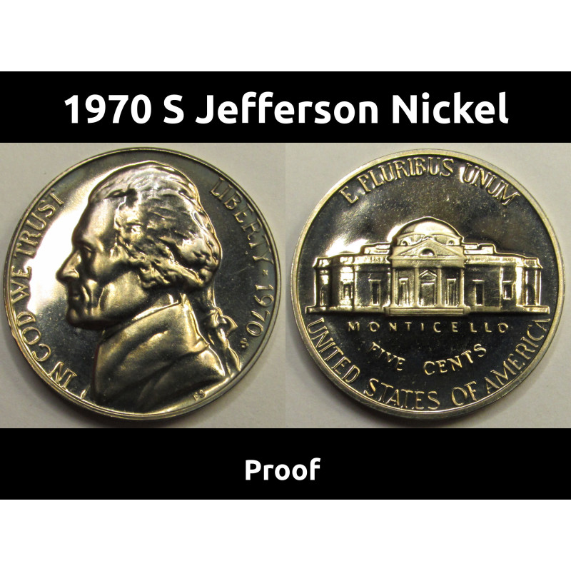 1970 S Jefferson Nickel - vintage American proof coin
