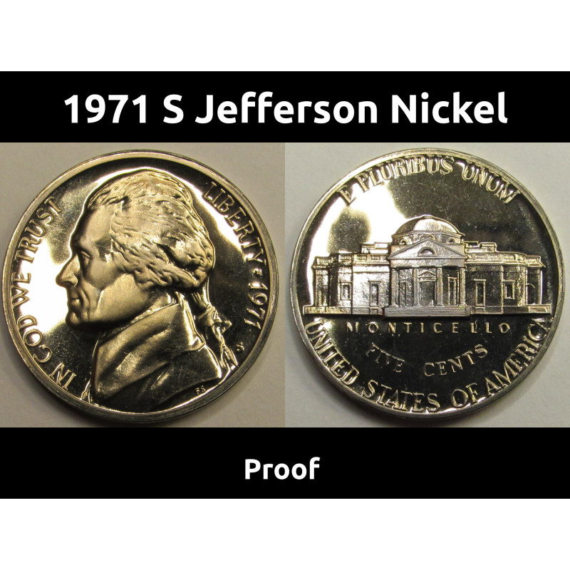 1971 S Jefferson Nickel - vintage American proof coin