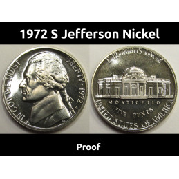 1972 S Jefferson Nickel - vintage American proof coin