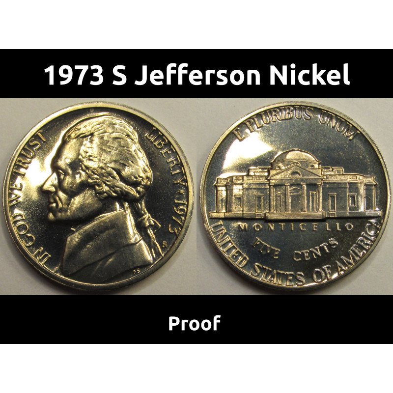1973 S Jefferson Nickel - vintage American proof coin