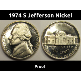 1974 S Jefferson Nickel - vintage San Francisco mintmark proof coin