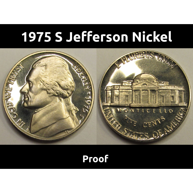 1975 S Jefferson Nickel - vintage American proof coin
