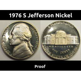 1976 S Jefferson Nickel - vintage Bicentennial proof coin