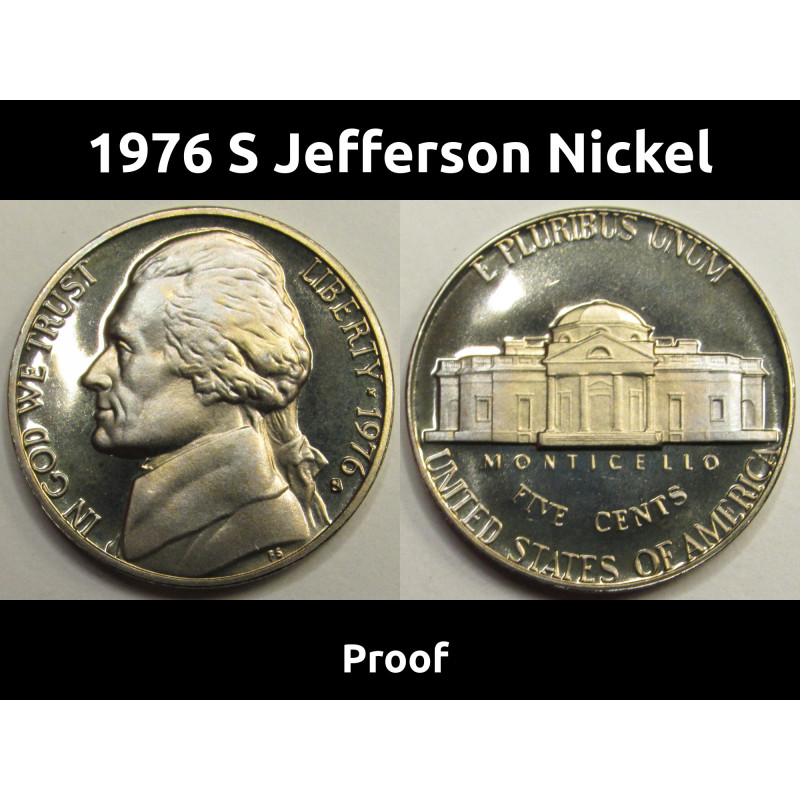 1976 S Jefferson Nickel - vintage Bicentennial proof coin
