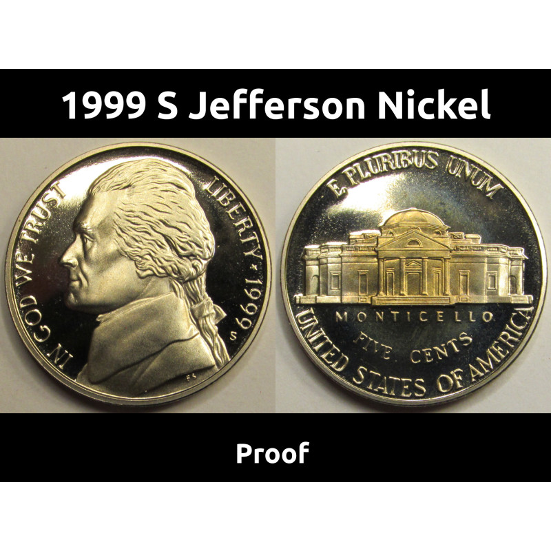 1999 S Jefferson Nickel - vintage American proof coin