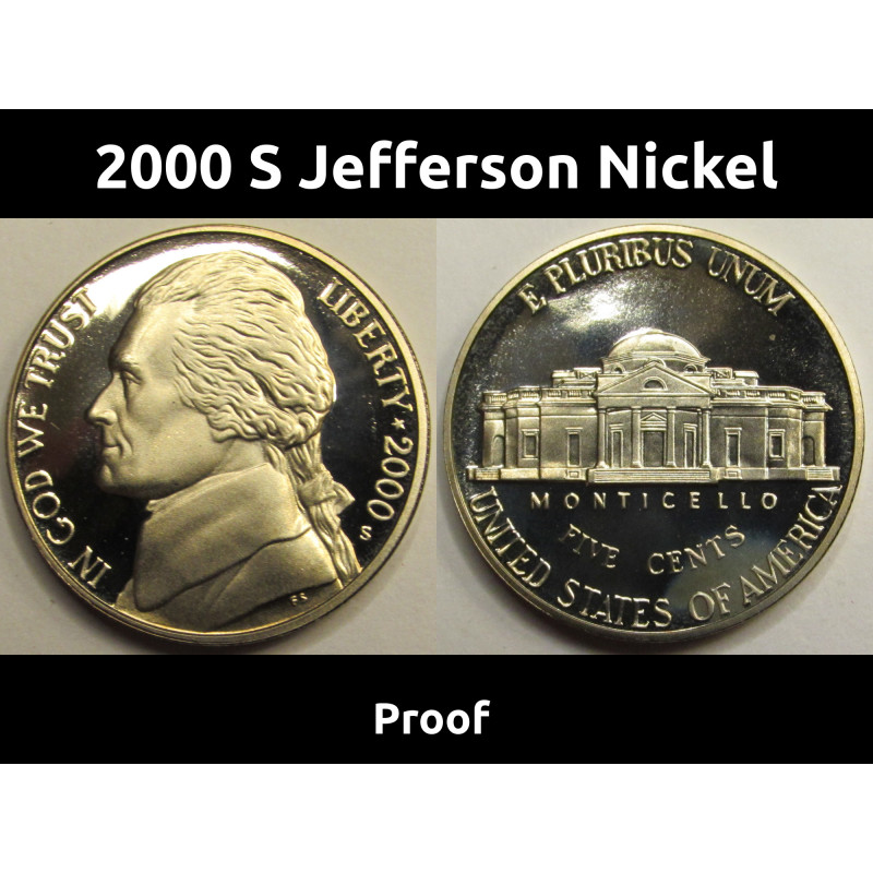 2000 S Jefferson Nickel - vintage American proof coin