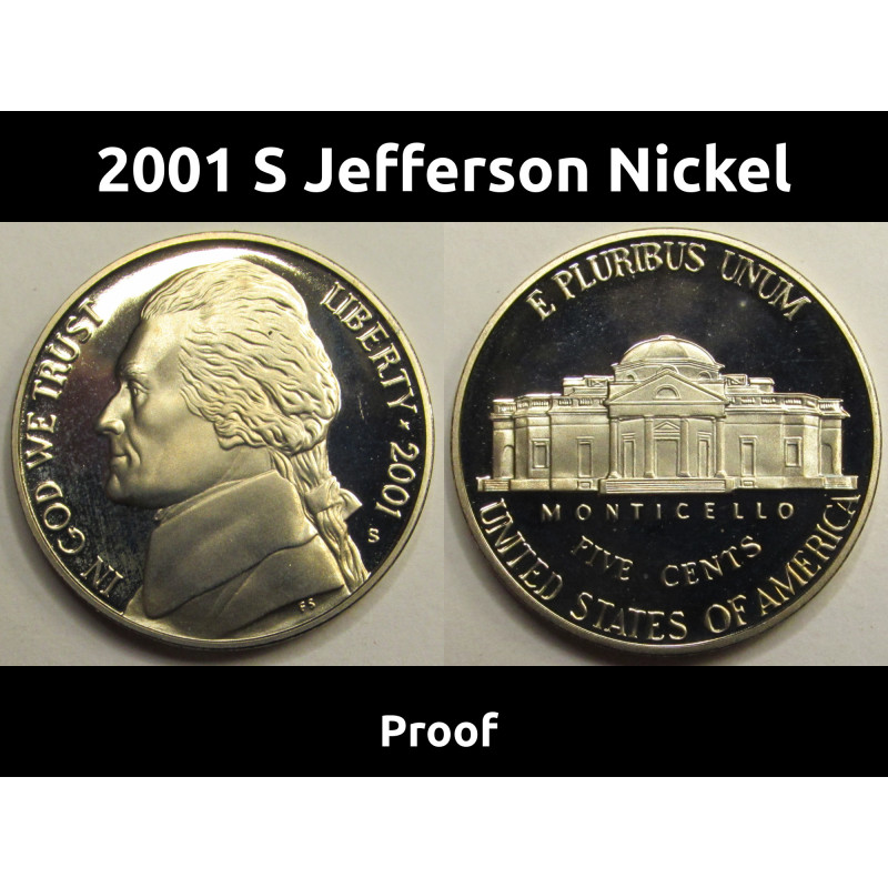 2001 S Jefferson Nickel - vintage San Francisco mintmark proof coin