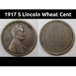 1917 S Lincoln Wheat Cent - antique better condition old American penny