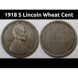 1918 S Lincoln Wheat Cent - antique better condition American penny coin