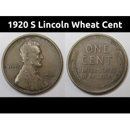 1920 S Lincoln Wheat Cent - antique San Francisco mintmark American penny