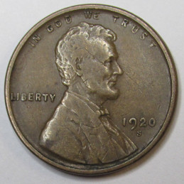 1920 S Lincoln Wheat Cent - antique San Francisco mintmark American penny