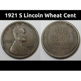1921 S Lincoln Wheat Cent - higher grade antique American penny from San Francisco