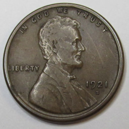 1921 S Lincoln Wheat Cent - higher grade antique American penny from San Francisco