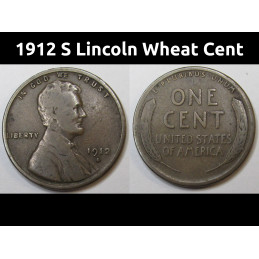 1912 S Lincoln Wheat Cent - antique San Francisco mintmark penny