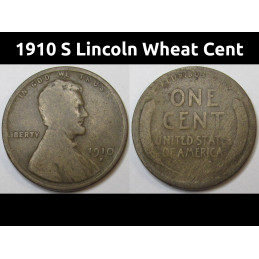 1910 S Lincoln Wheat Cent - antique San Francisco mintmark American penny