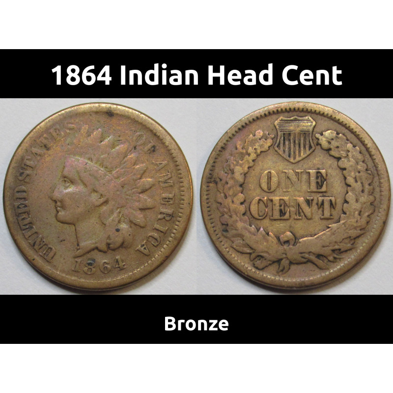 1864 Indian Head Cent - Bronze - old Civil War era American penny