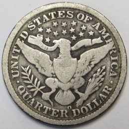 1896 O Barber Quarter - better date low mintage American silver quarter coin