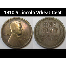 1910 S Lincoln Wheat Cent - second year of issue San Francisco mintmark American penny