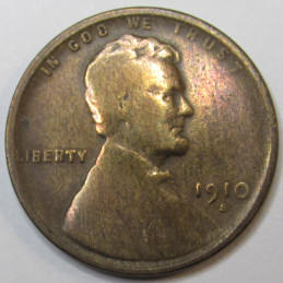 1910 S Lincoln Wheat Cent - second year of issue San Francisco mintmark American penny