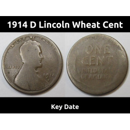 1914 D Lincoln Wheat Cent - key date low mintage American wheat penny