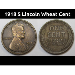 1918 S Lincoln Wheat Cent - higher grade San Francisco mintmark American wheat penny