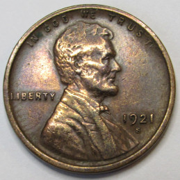 1921 S Lincoln Wheat Cent - higher grade antique San Francisco mintmark American wheat penny