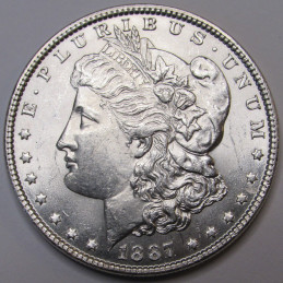 1887 Morgan Dollar - uncirculated high grade Old West era American silver dollar