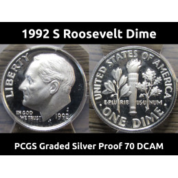 1992 S Roosevelt Dime - PCGS PR 70 DCAM - professionally certified silver proof coin