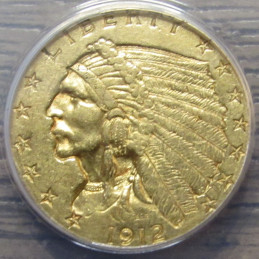 1912 Indian 2.5 Dollar Gold ANACS AU 55 professional certified