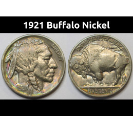 1921 Buffalo Nickel - attractively toned full horn American bison coin
