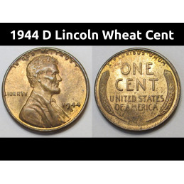 1944 D Lincoln Wheat Cent - old World War II era Denver issued penny